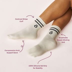 ÔWEAR Crew Sporty Stripes Pilates Grip Socks in Off White, view 4