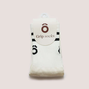 ÔWEAR Crew Sporty Stripes Pilates Grip Socks in Off White, view 5