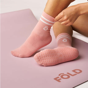 ÔWEAR Crew Sporty Stripes Pilates Grip Socks in Rose, view 2