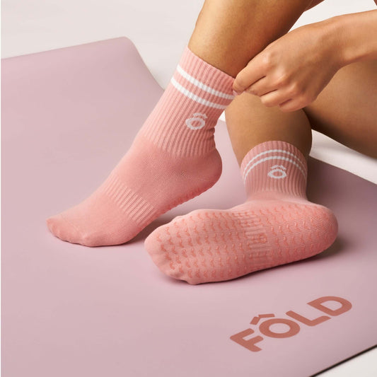 ÔWEAR Crew Sporty Stripes Pilates Grip Socks in Rose, view 2