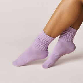 Pilates Scrunch Grip Socks - Lilac shown in soft cotton with scrunch design, perfect for yoga and Pilates.