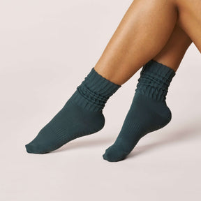 Scrunch Grip Socks - Teal shown on feet, featuring non-slip grips and a soft cotton finish for enhanced support and comfort.