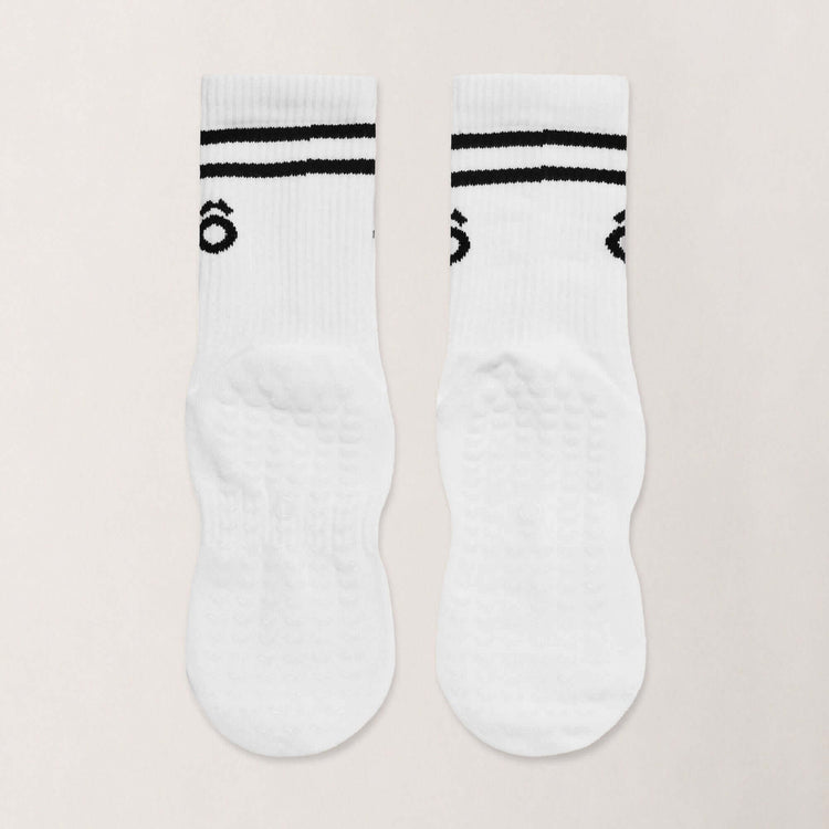 September Accessories Bundle - White Pilates Grip Socks with Sporty Stripes for Yoga and Pilates.