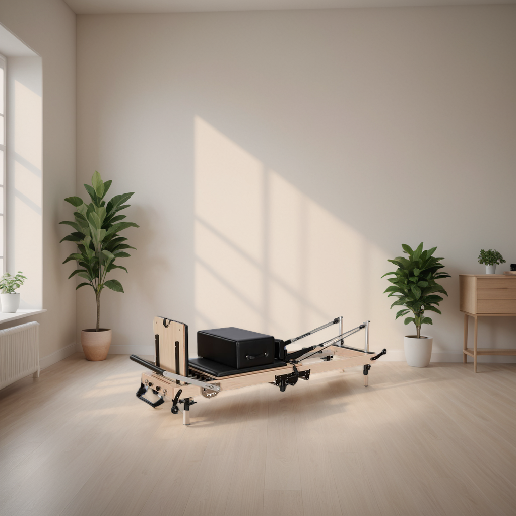 Foldable Reformer Pilates bed in a contemporary living room