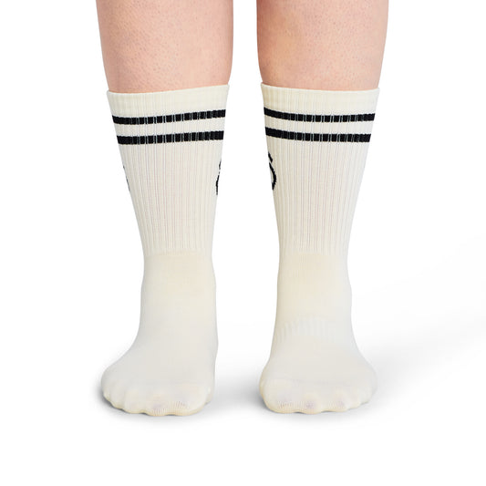 ÔWEAR Crew Sporty Stripes Pilates Grip Socks - White