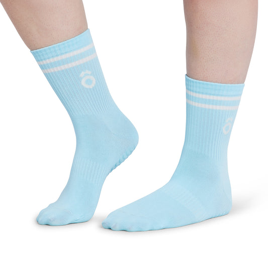 ÔWEAR Crew Sporty Stripes Pilates Grip Socks - Celestial Blue