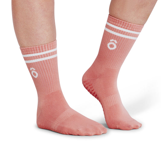 ÔWEAR Crew Sporty Stripes Pilates Grip Socks - Rose Pink