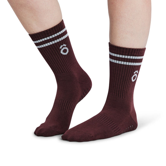 ÔWEAR Crew Sporty Stripes Pilates Grip Socks - Magenta
