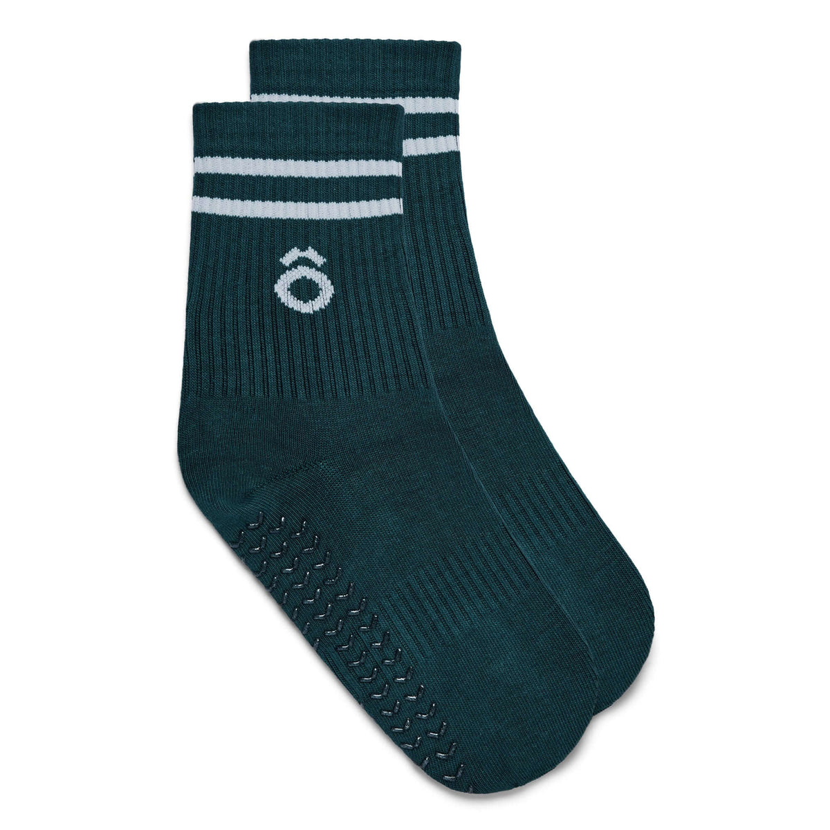 Crew Sporty Stripes Pilates Grip Socks Forest Green