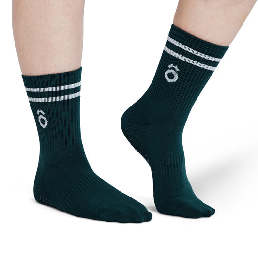 ÔWEAR Crew Sporty Stripes Pilates Grip Socks - Forest Green