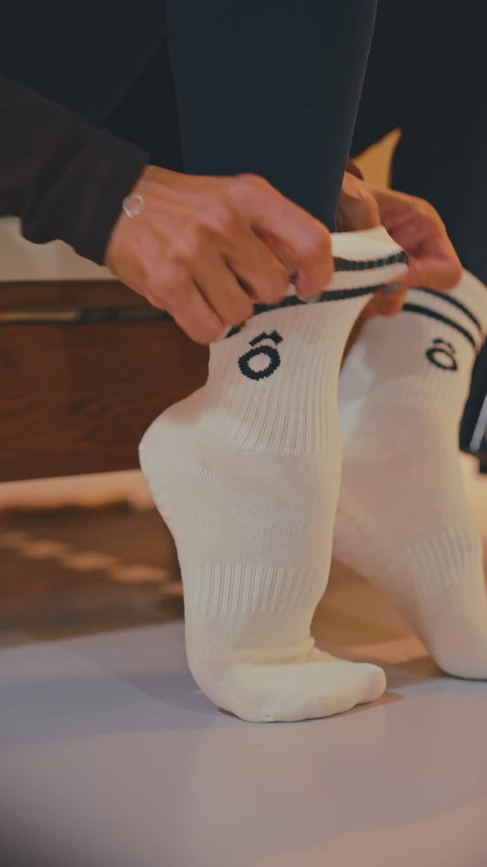 ÔWEAR Crew Sporty Stripes Pilates Grip Socks - White