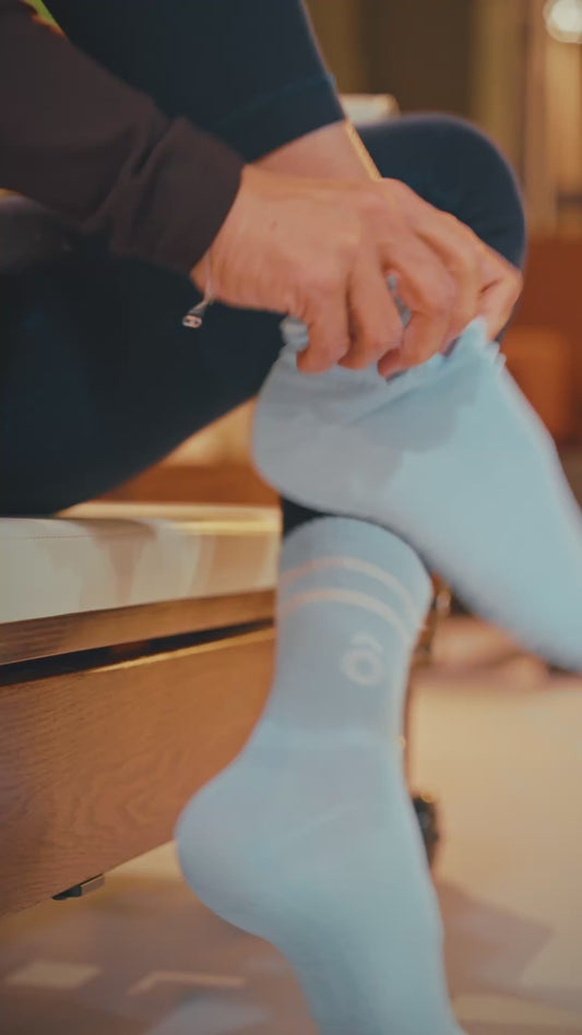 ÔWEAR Crew Sporty Stripes Pilates Grip Socks - Celestial Blue